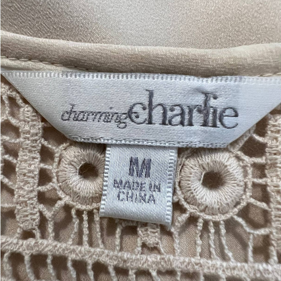 Charming Charlie Sleeveless Blouse Cream w/Crochet Lace on Back Neckline Size M - Picture 4 of 6